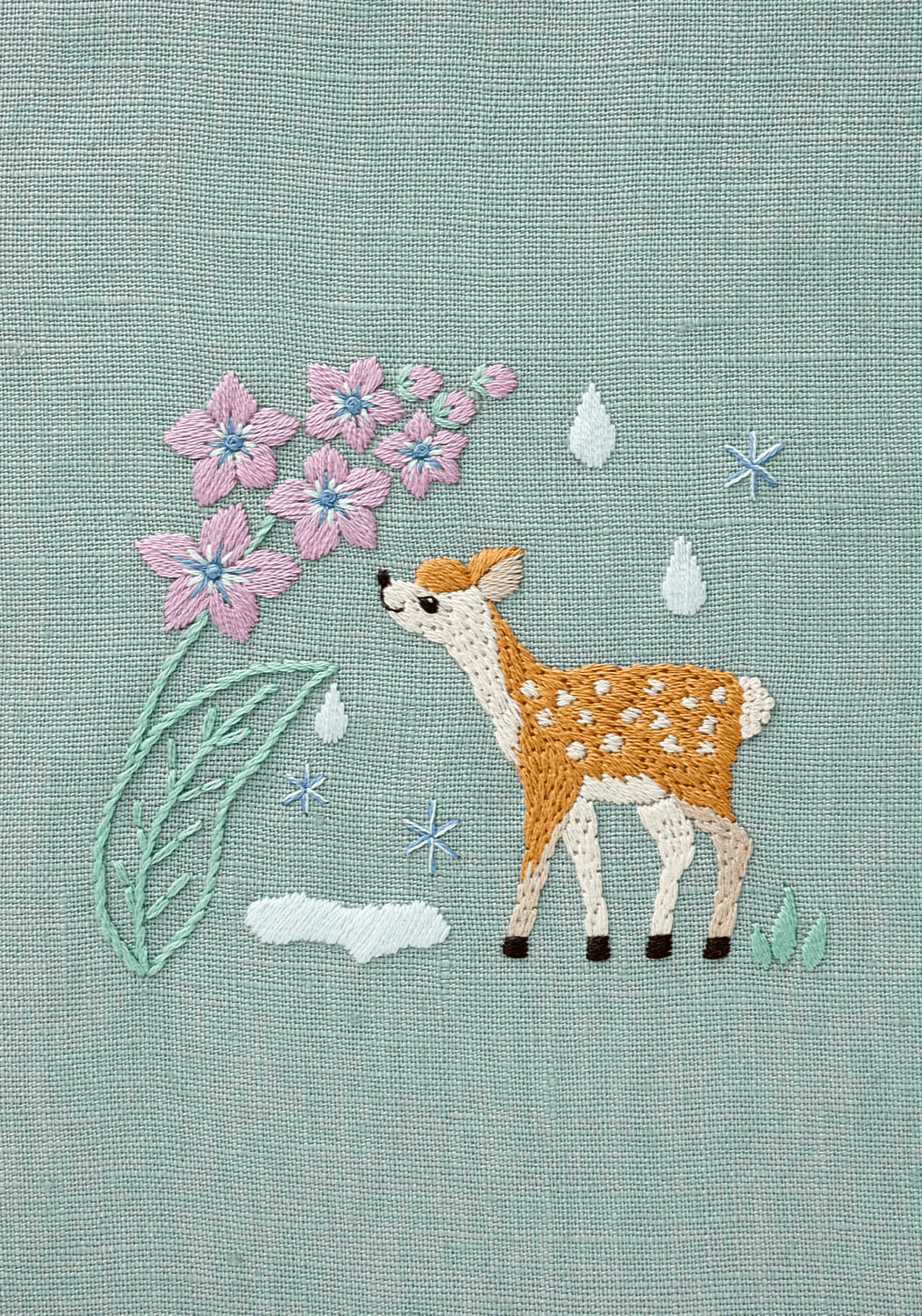 日本 JPT68<小鹿同學因雨後的花香而感到高興> chicchi刺繡材料包